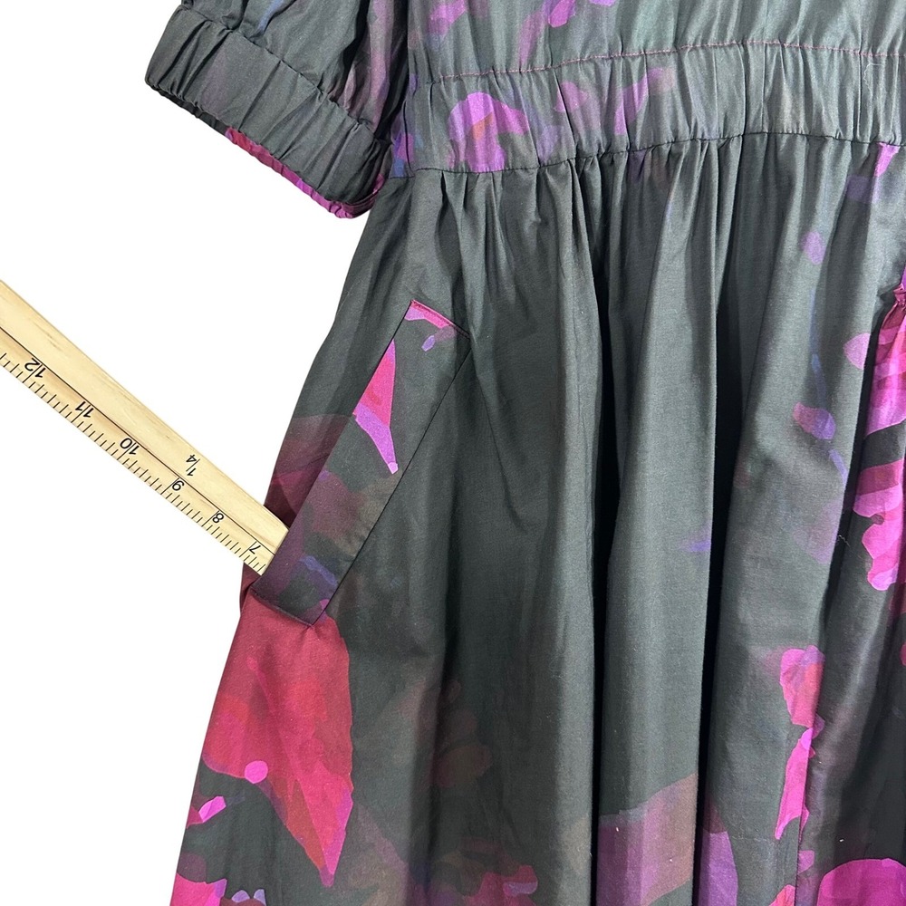THE KIT. Purple Floral Cotton V-Neck Midi Dress with Pockets and Ruffle Size L - Picture 9 of 16